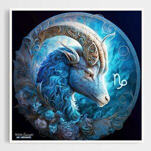 8x8 Capricorn Zodiac Sea Goat Art‎ Illustration Watercolor Oil Painting Print
